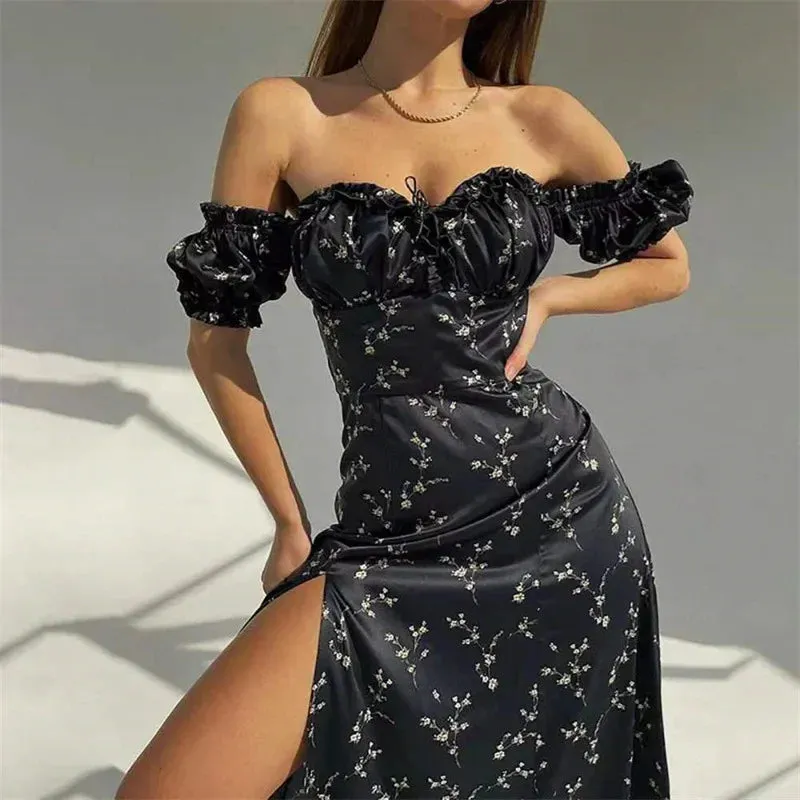 2024 Summer Sexy Slit Slim MIDI Long Plus Size Floral Dress