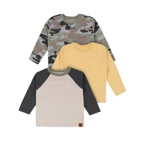 3-Pack Infant & Toddler Boys Gray & Camo Long Sleeve Tees