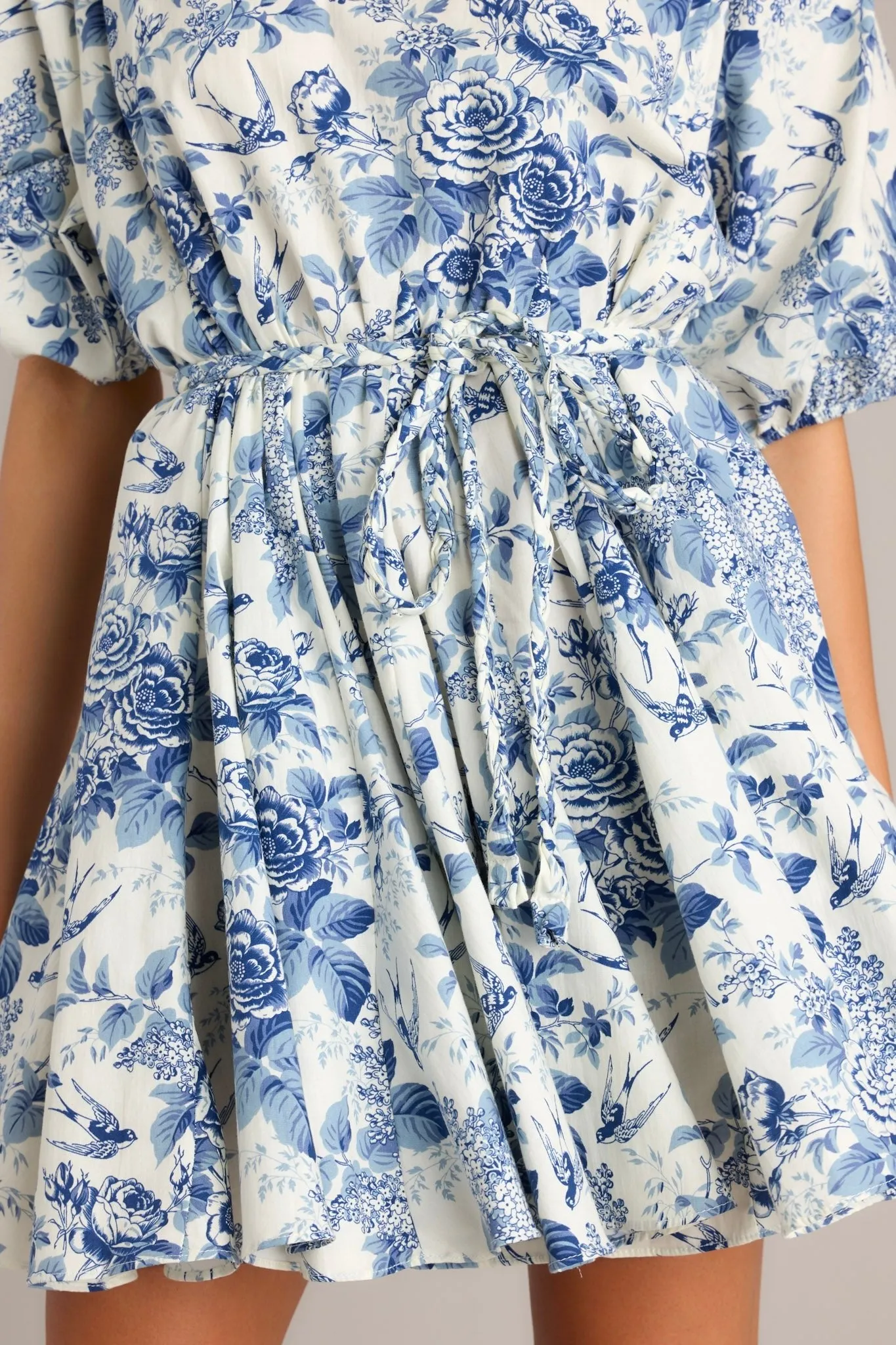 Aurora Amore Ivory & Blue Floral Mini Dress