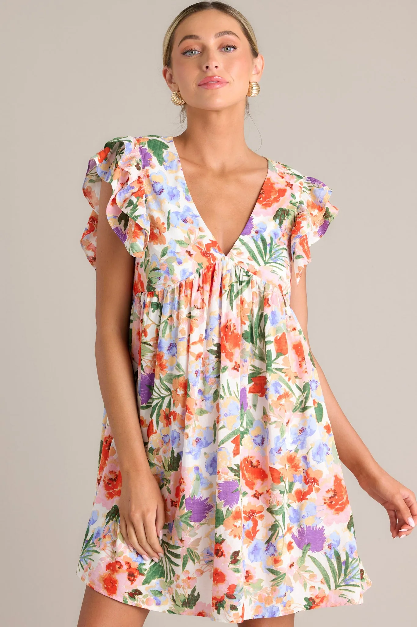 Botanical Bouquet Ivory Multi Floral Mini Dress