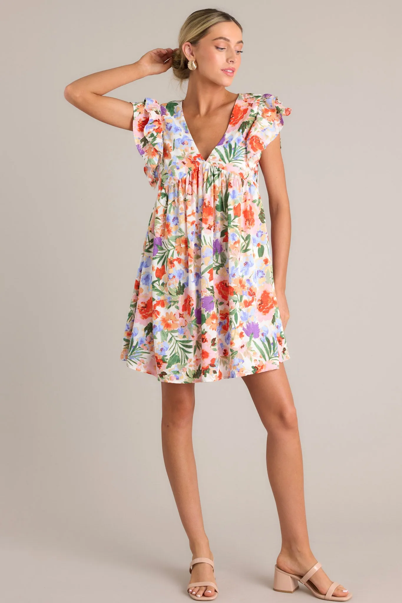 Botanical Bouquet Ivory Multi Floral Mini Dress