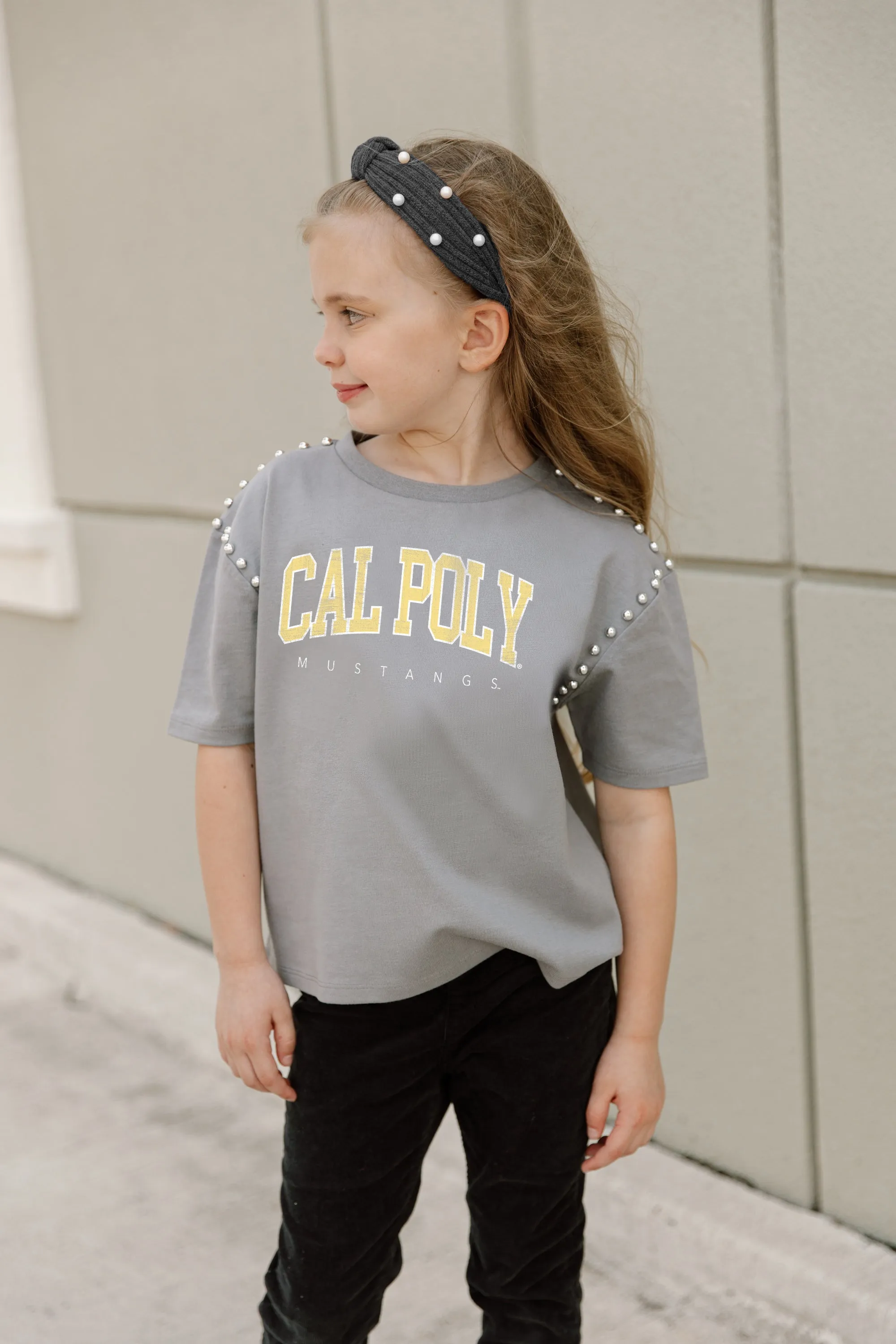 CAL POLY MUSTANGS AFTER PARTY KIDS STUDDED SHORT SLEEVE MODERATELY CROPPED TEE