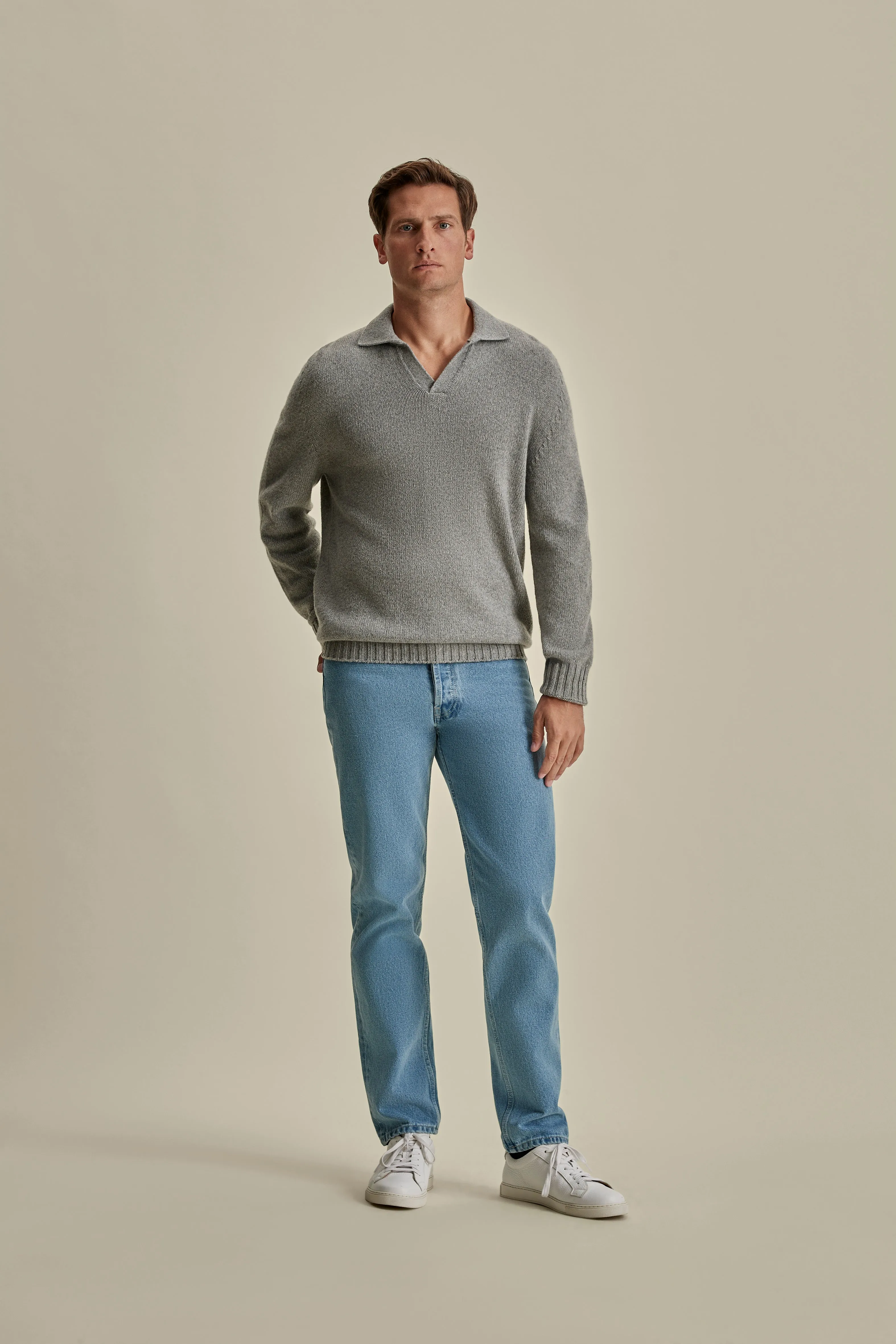 Cashmere Long Sleeve Skipper Polo Shirt