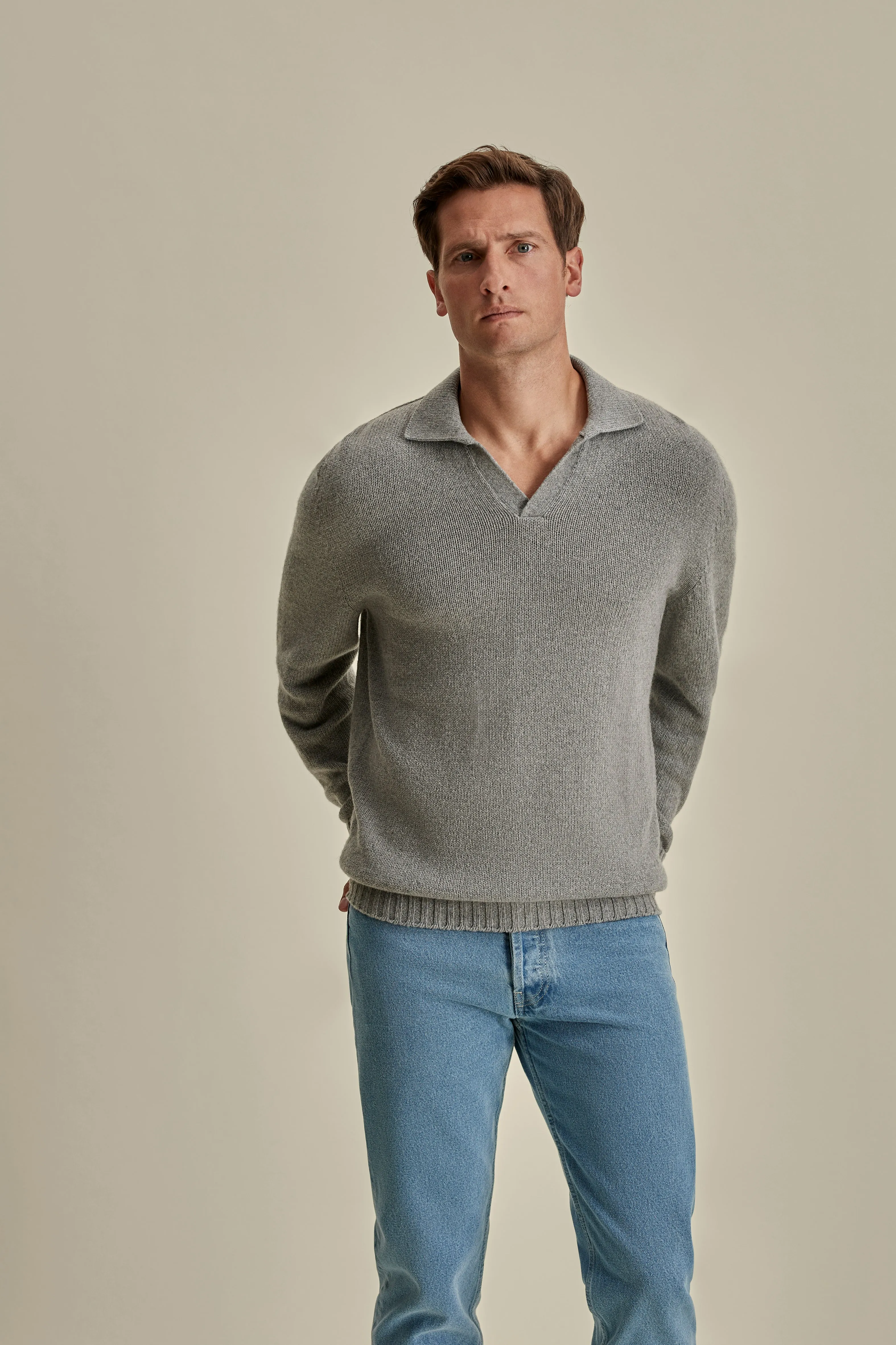 Cashmere Long Sleeve Skipper Polo Shirt