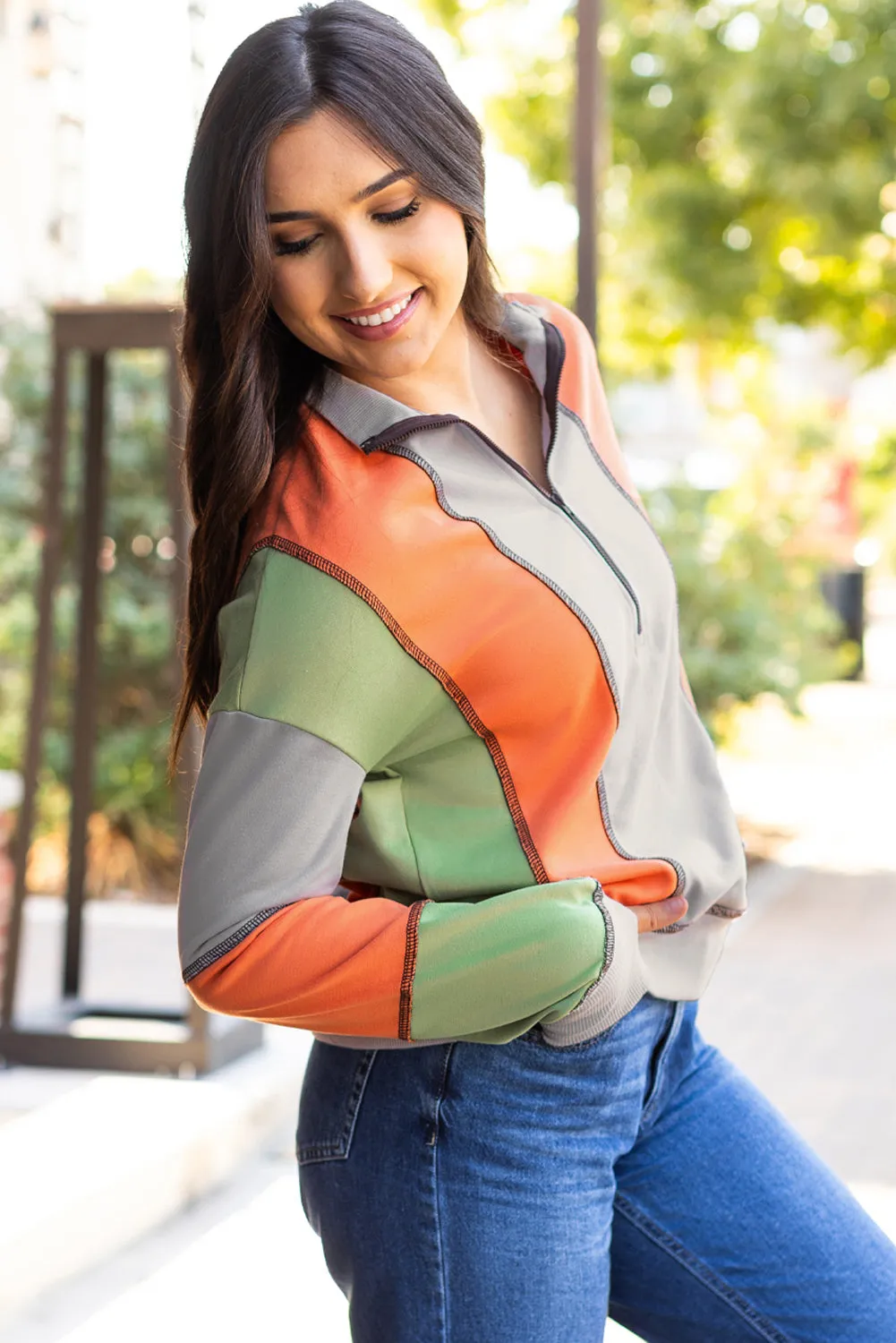 Color Block Half Zipper Sweatshirt