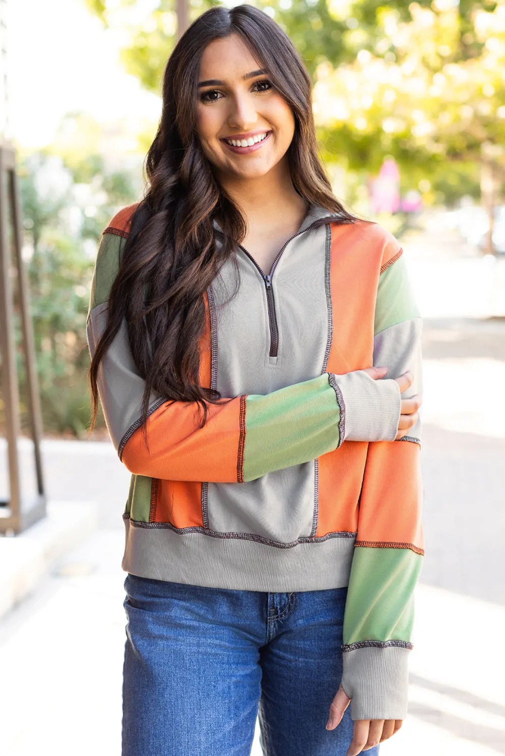 Color Block Half Zipper Sweatshirt