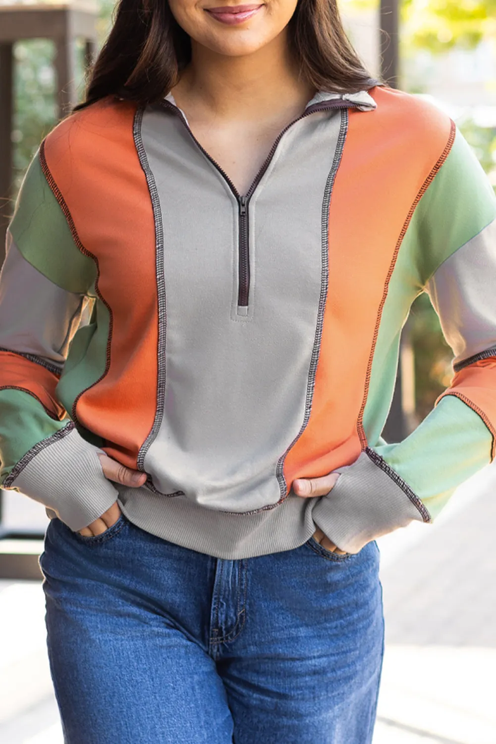 Color Block Half Zipper Sweatshirt