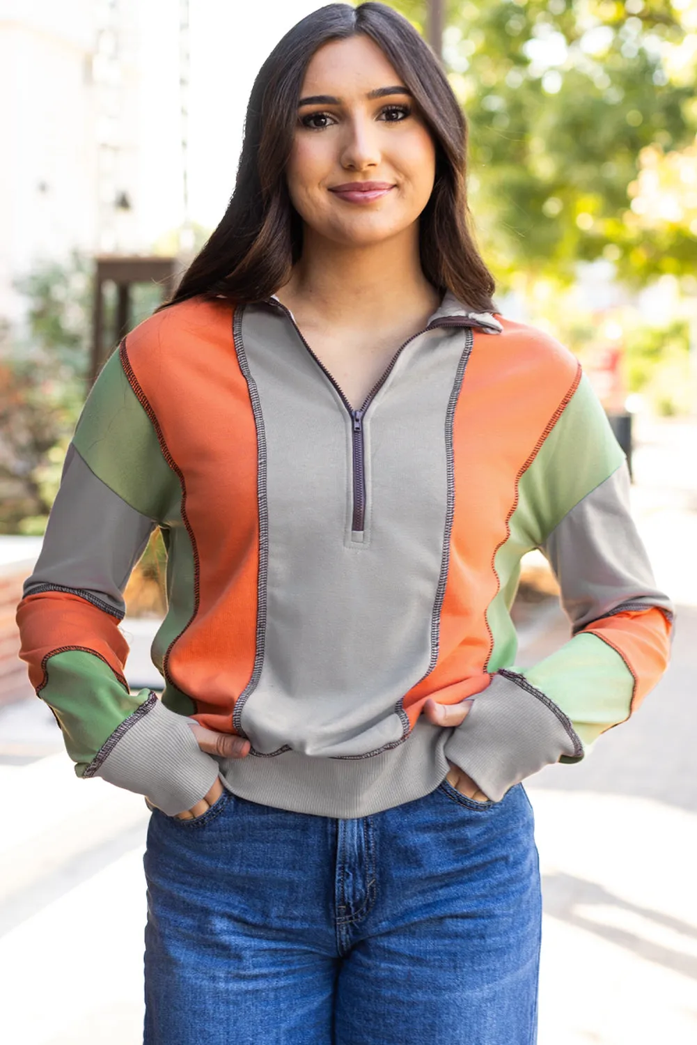 Color Block Half Zipper Sweatshirt