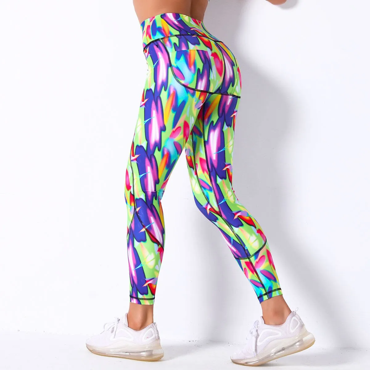 Comfortable breathable digital print yoga pants high waist slim sports leggings