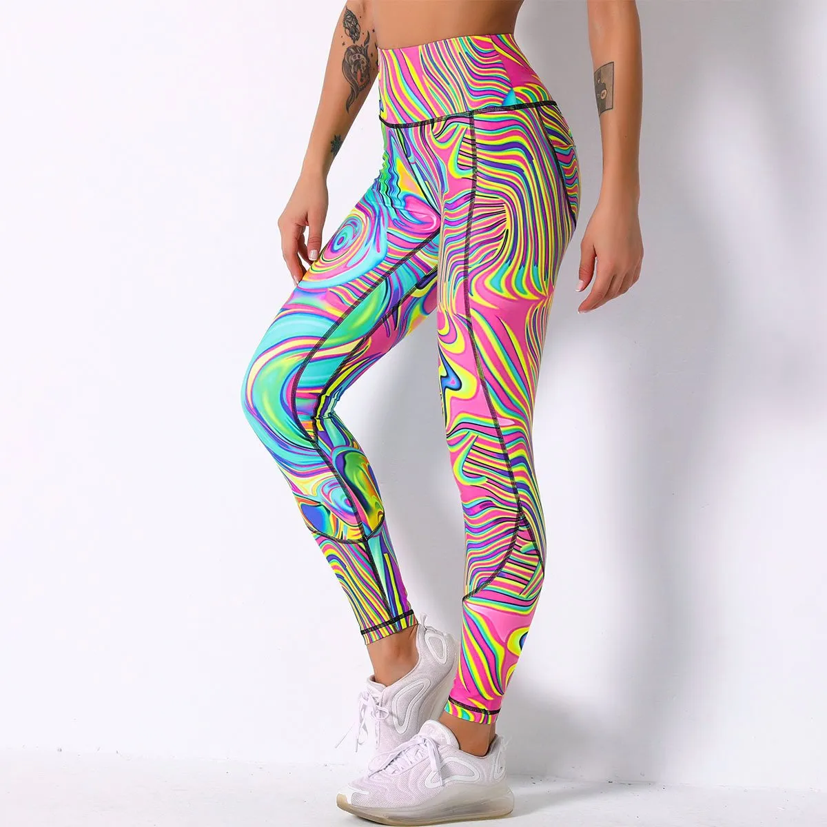 Comfortable breathable digital print yoga pants high waist slim sports leggings