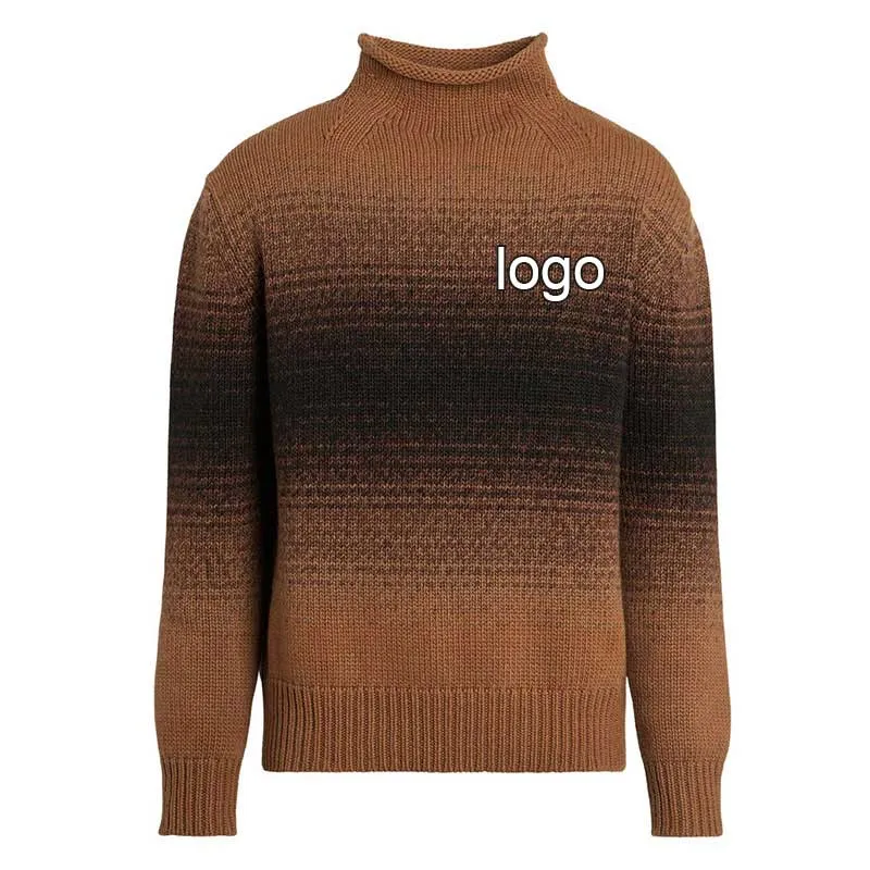 Custom 100% Cotton Men Knit Pullover Sweater - OEM/ODM Sweater Manufacturer with Logo and Gradient Ramp Turtleneck Knitwear