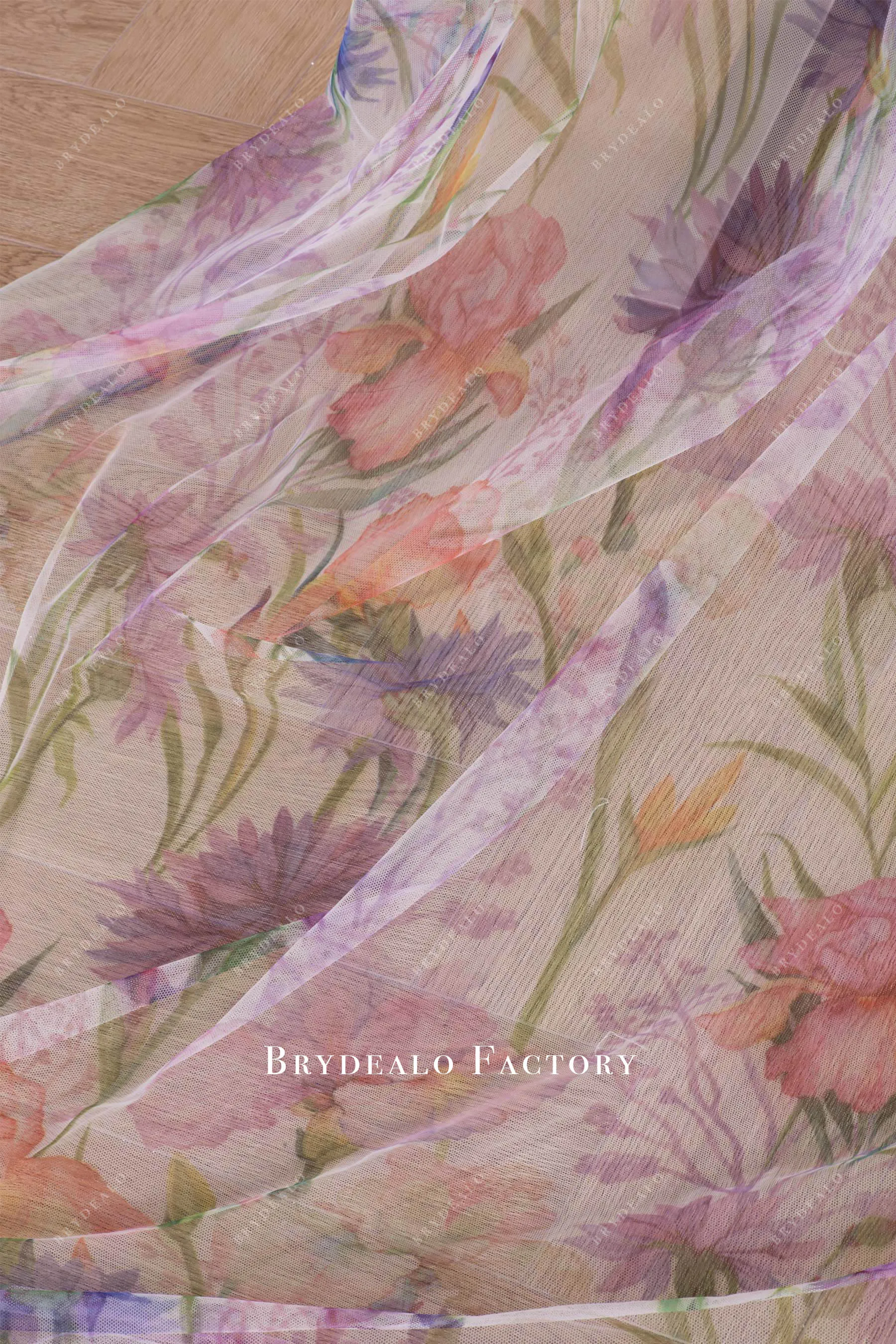 Designer Colorful Floral Soft Tulle Fabric