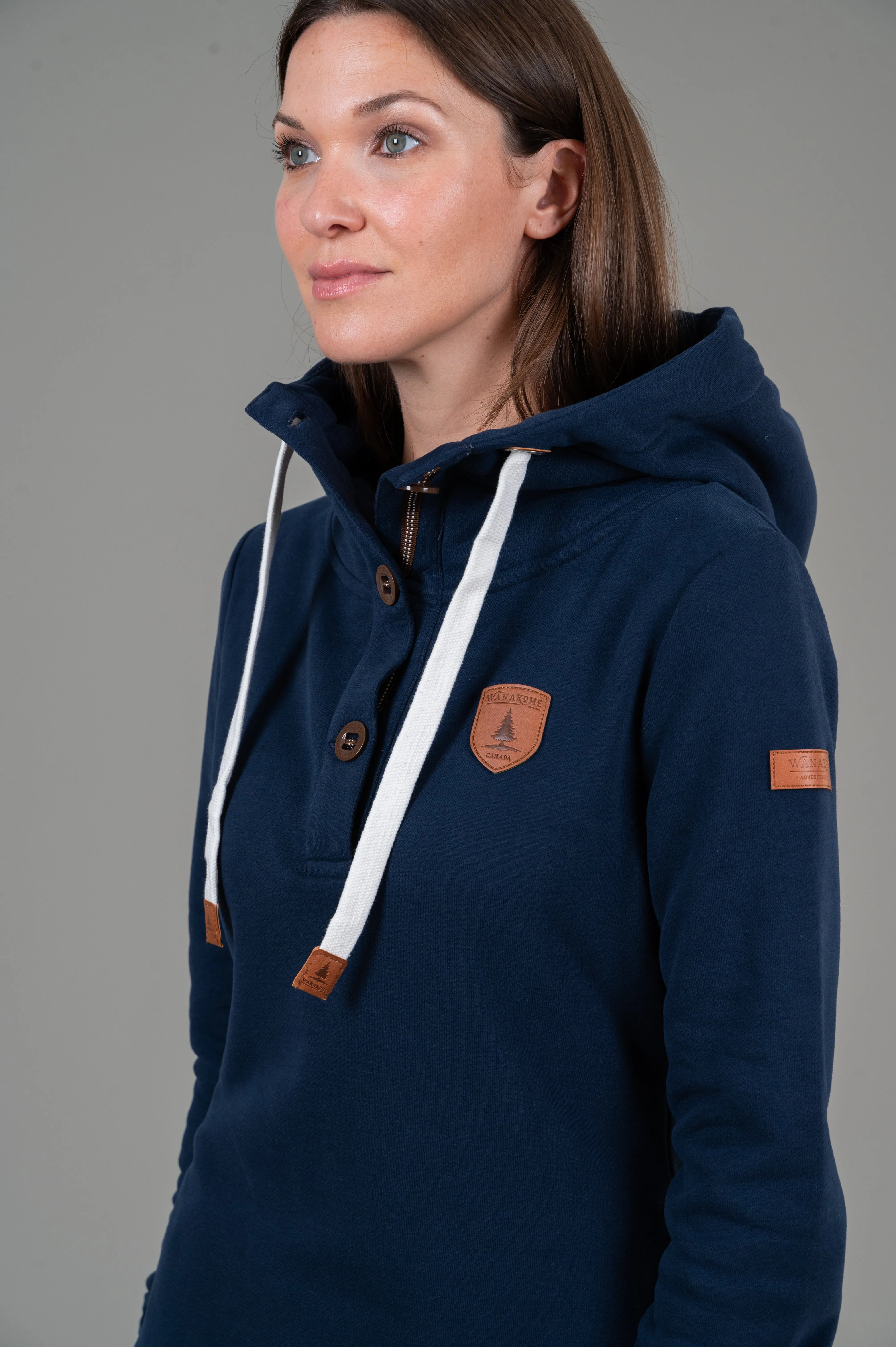 Jas Oxford Blue Button Neck Hoodie