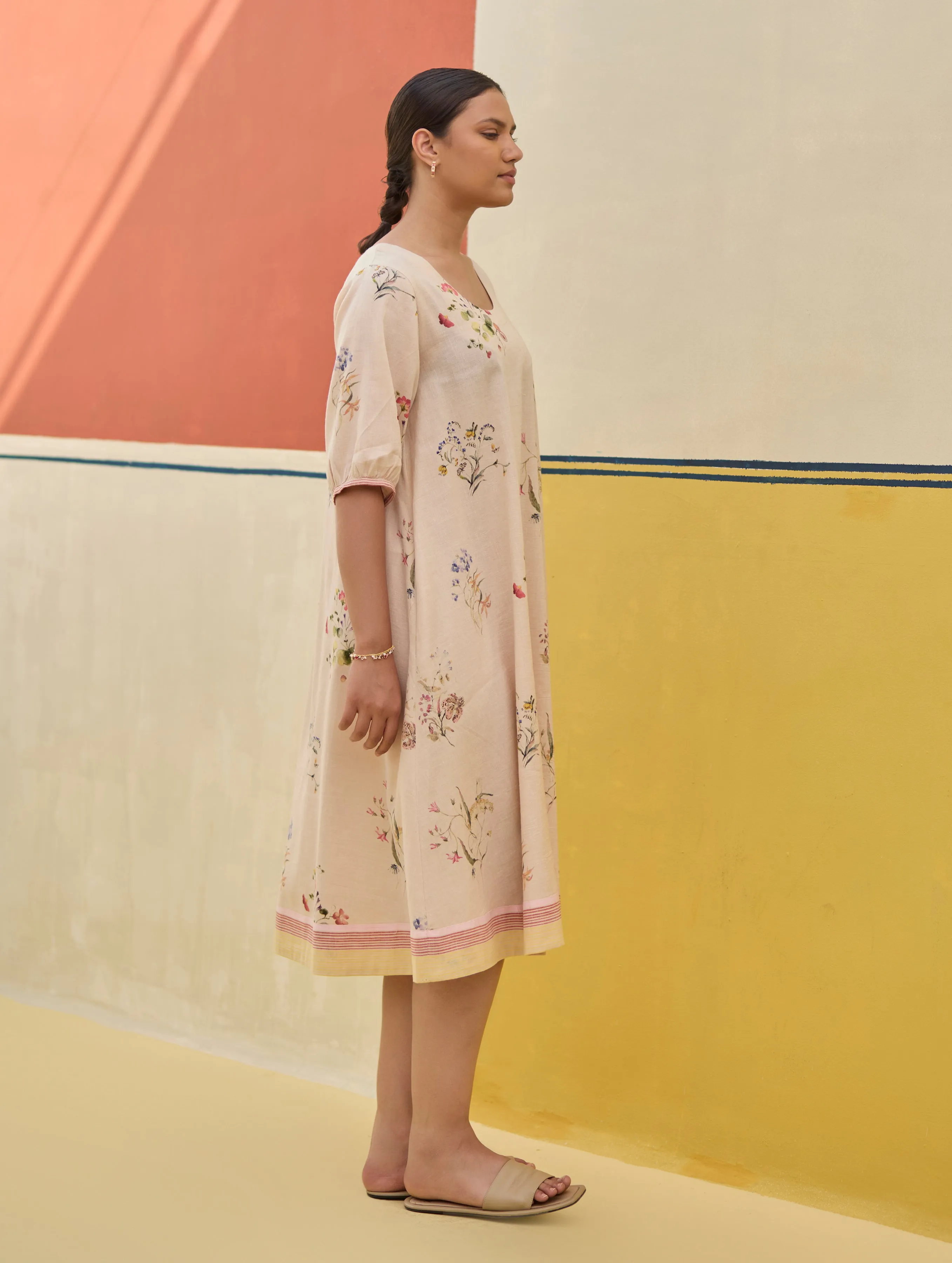 Kaya Watercolour Floral Linen Dress
- Sand