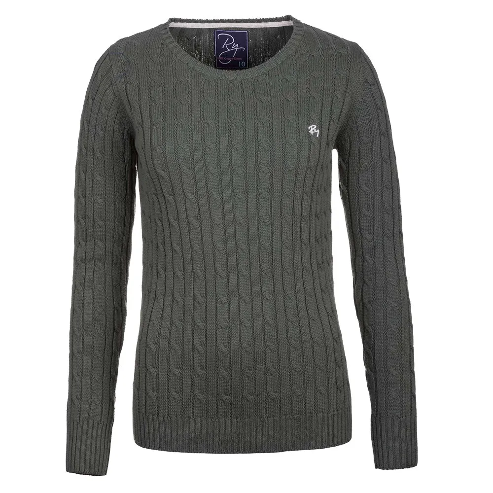 Ladies Crew Neck Cable Knit Sweater