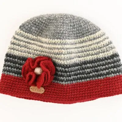 Ladies Crochet  Hat with flower - Red