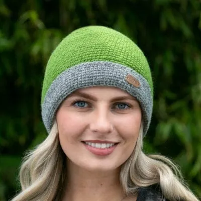 Ladies Crochet Turnup Hat - Green