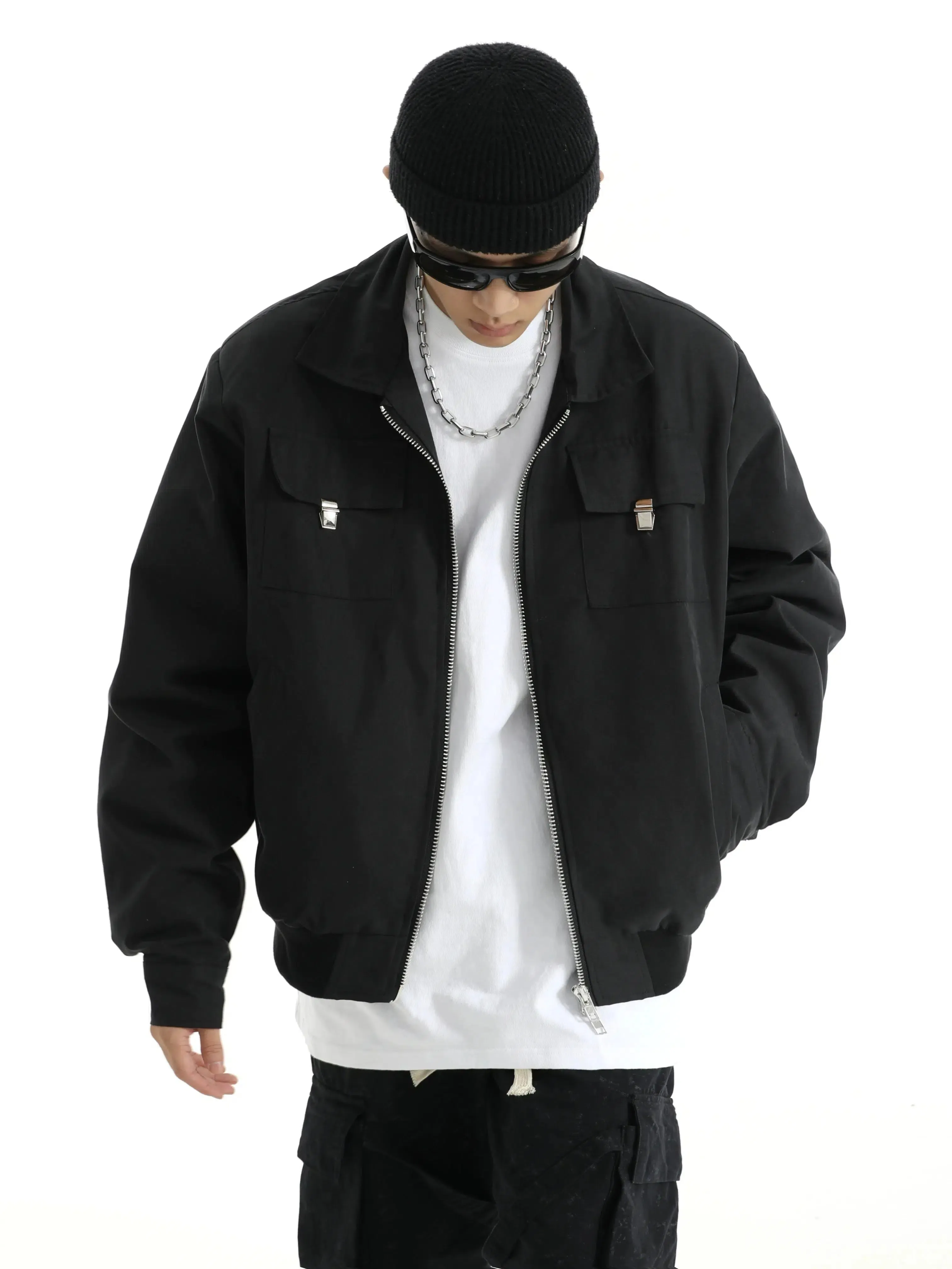 Lapel Versatile Zip-Up Utility Jacket