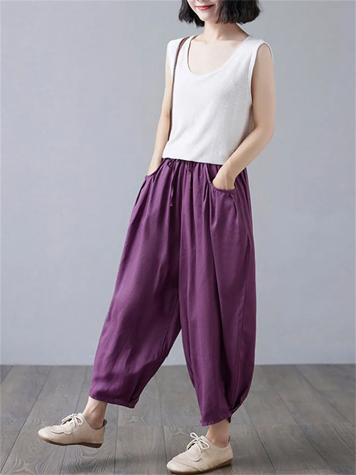 Loose Fit Plain Summer Comfortable Pants for Women