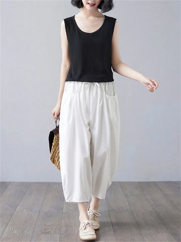 Loose Fit Plain Summer Comfortable Pants for Women