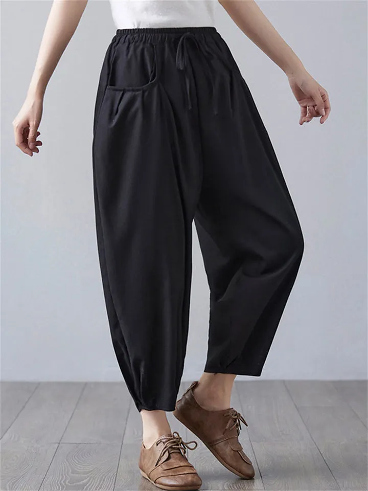 Loose Fit Plain Summer Comfortable Pants for Women