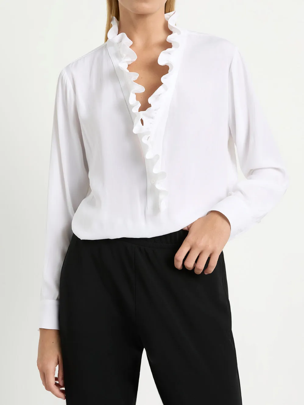 MELA PURDIE FRILL NECK BLOUSE