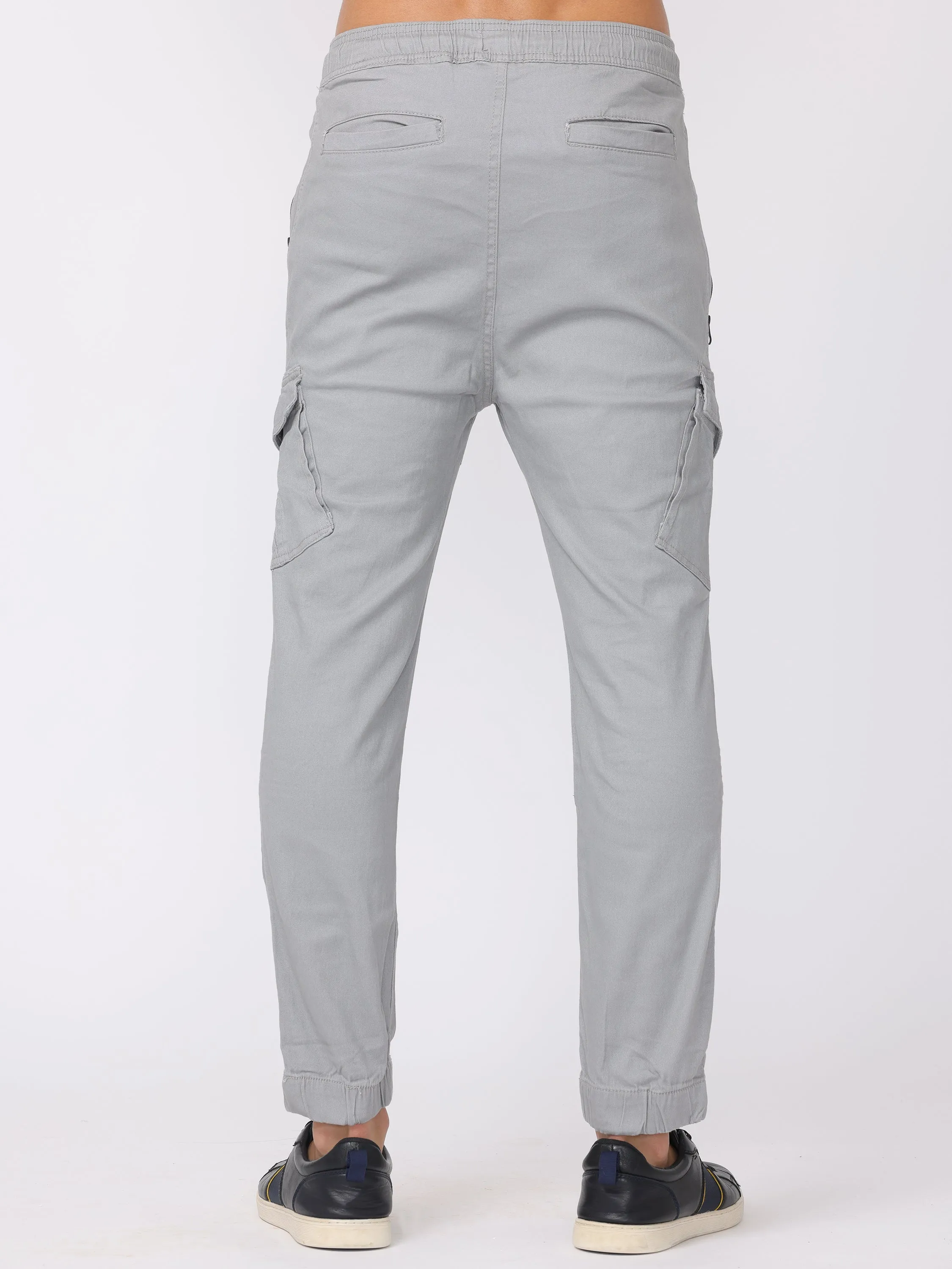 Men Grey Zip Pockets Comfort Fit Joggers