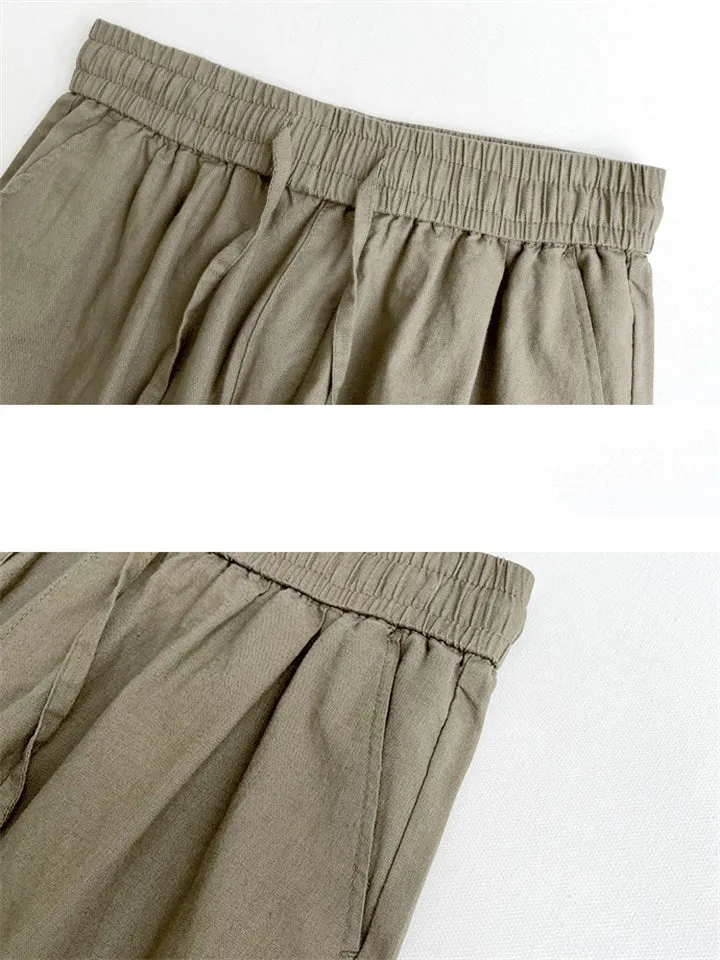 Men's Solid Color Comfortable Linen Cropped Pants for Summer