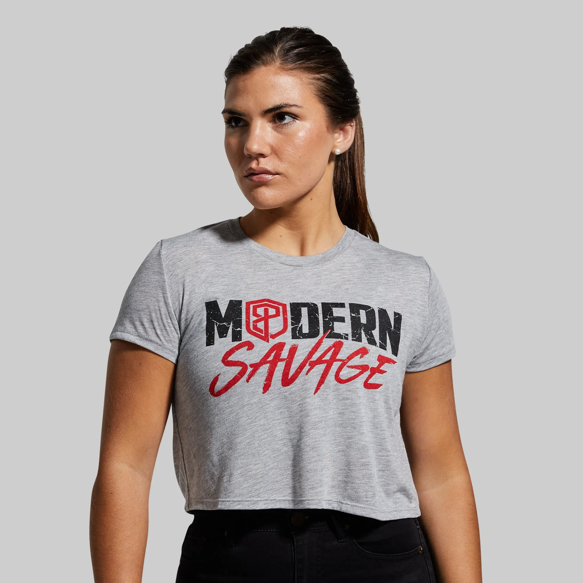 Modern Savage Crop Tee (Heather Grey)