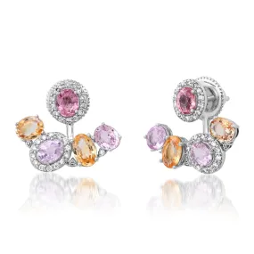 One of A Kind Pastel Pair of Sapphires & Diamond Studs with Accent Ear Jackets