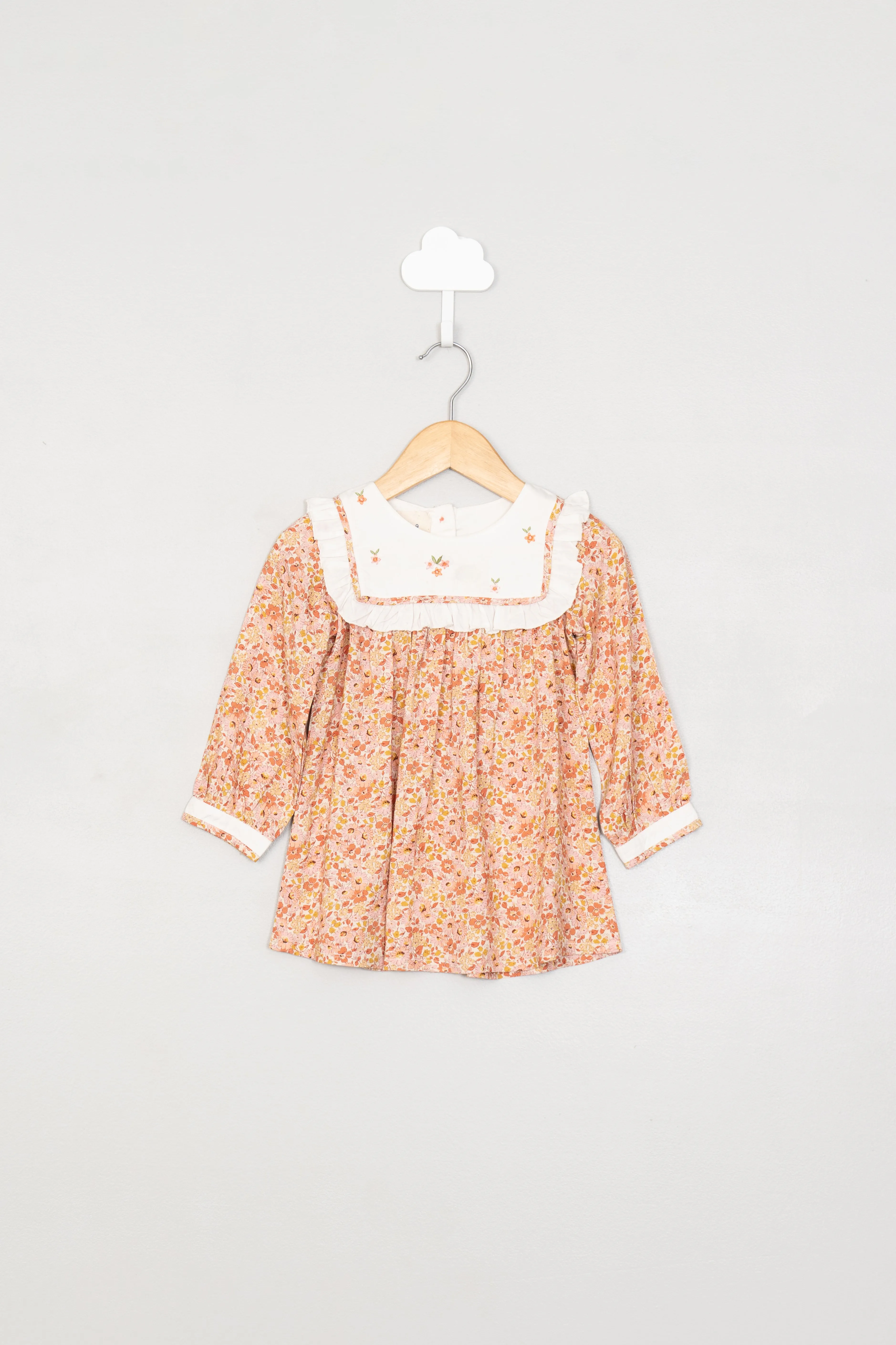 Orange Print & Embroidery Infant Dress