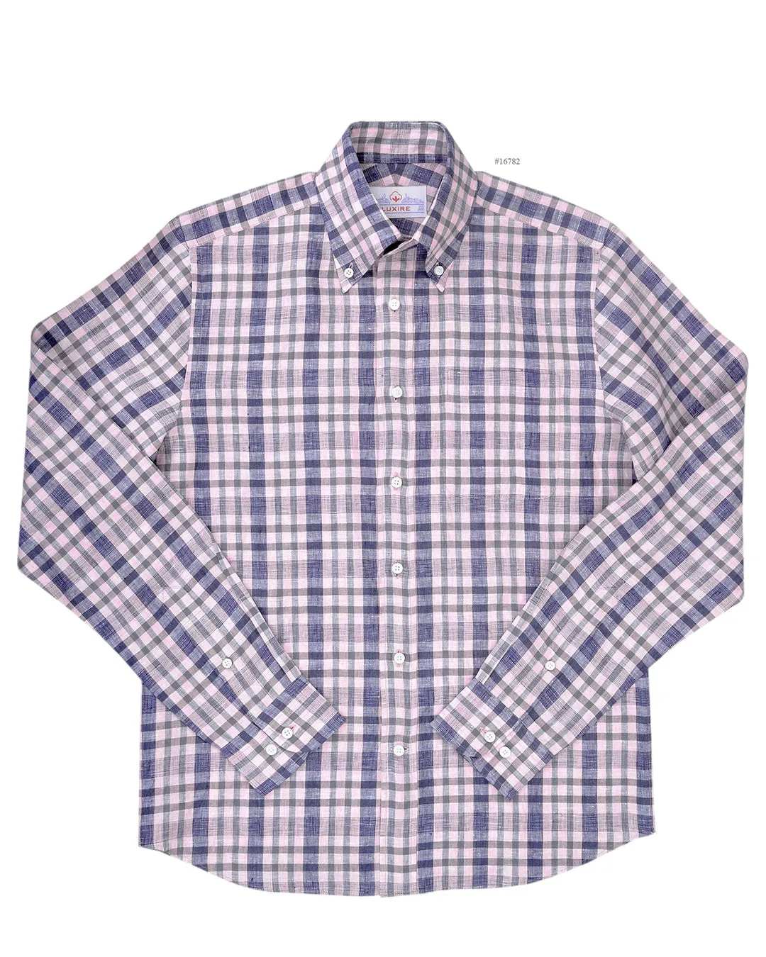 Pink & Navy Checkered Linen Shirt