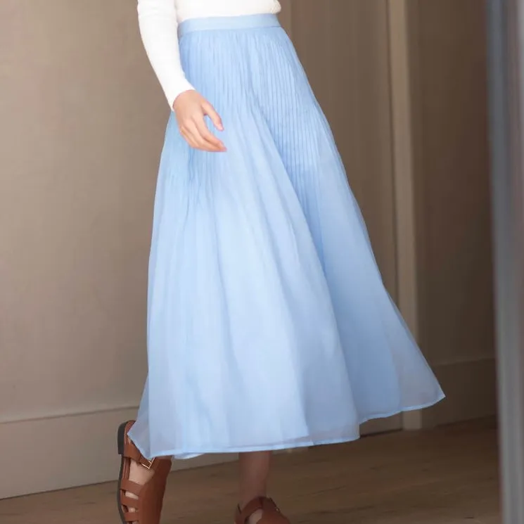 Pleated Chiffon Skirt | Light Blue [Final Sale]