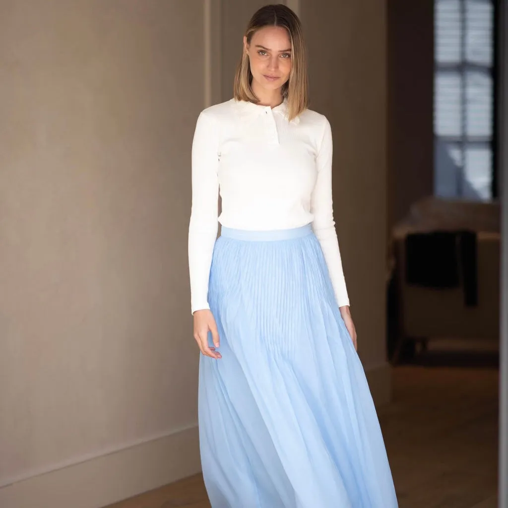 Pleated Chiffon Skirt | Light Blue [Final Sale]