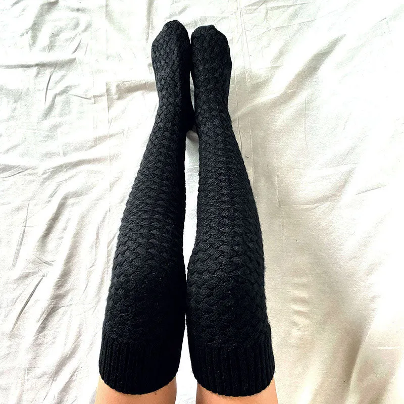 Preppy Style Solid Color Thigh High Textured Knit Socks