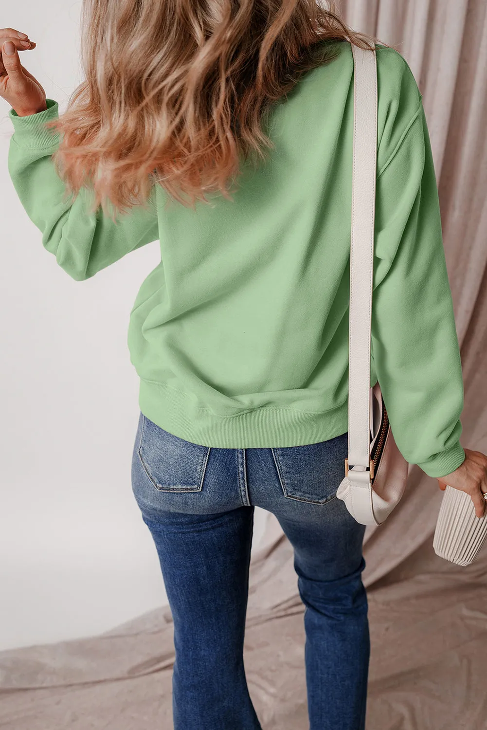 Solid Fleece Lined Drop Shoulder Sweatshirt