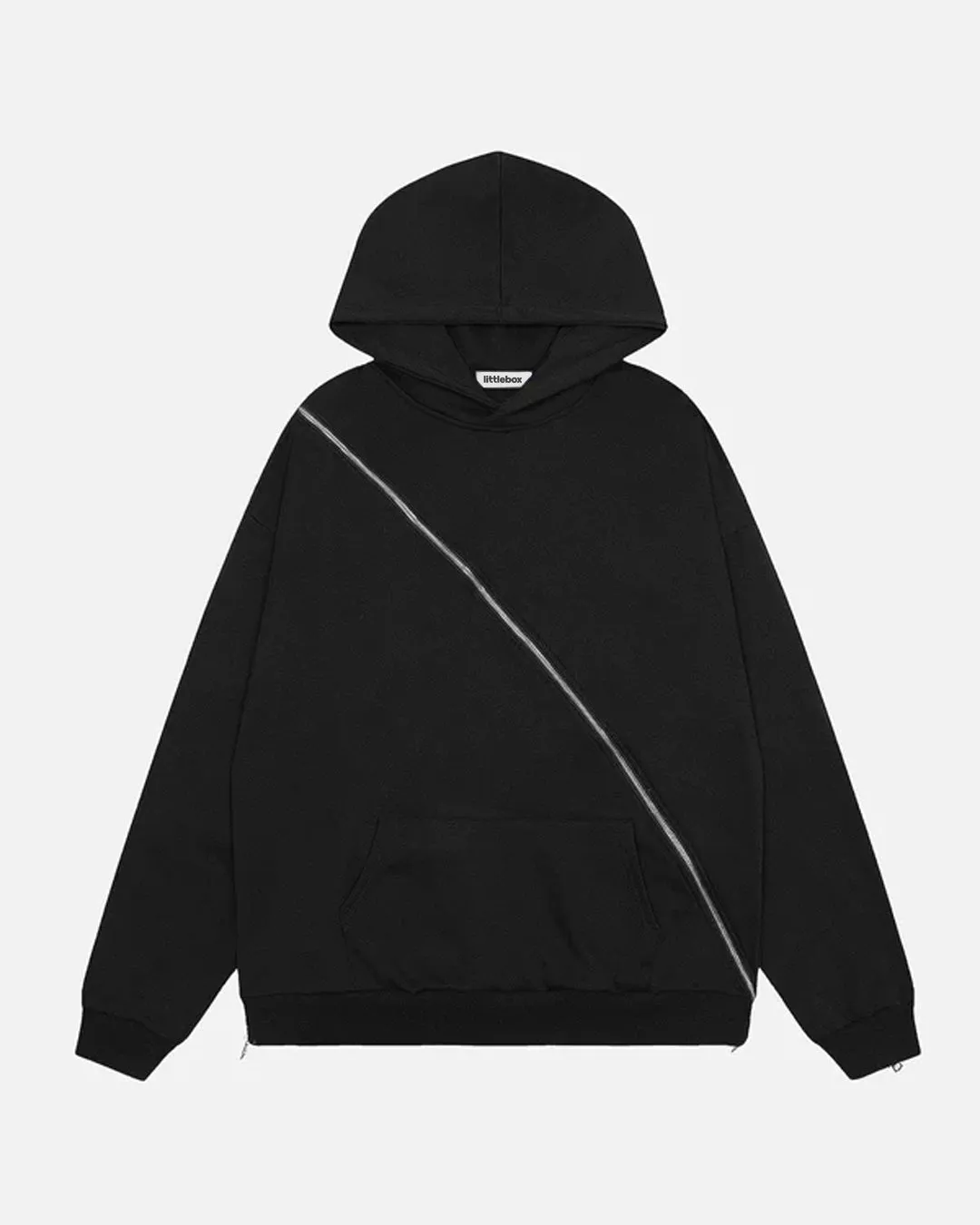 Solid Zip Up Black Hoodie