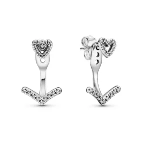 Sparkling Wishbone Heart Stud Earrings