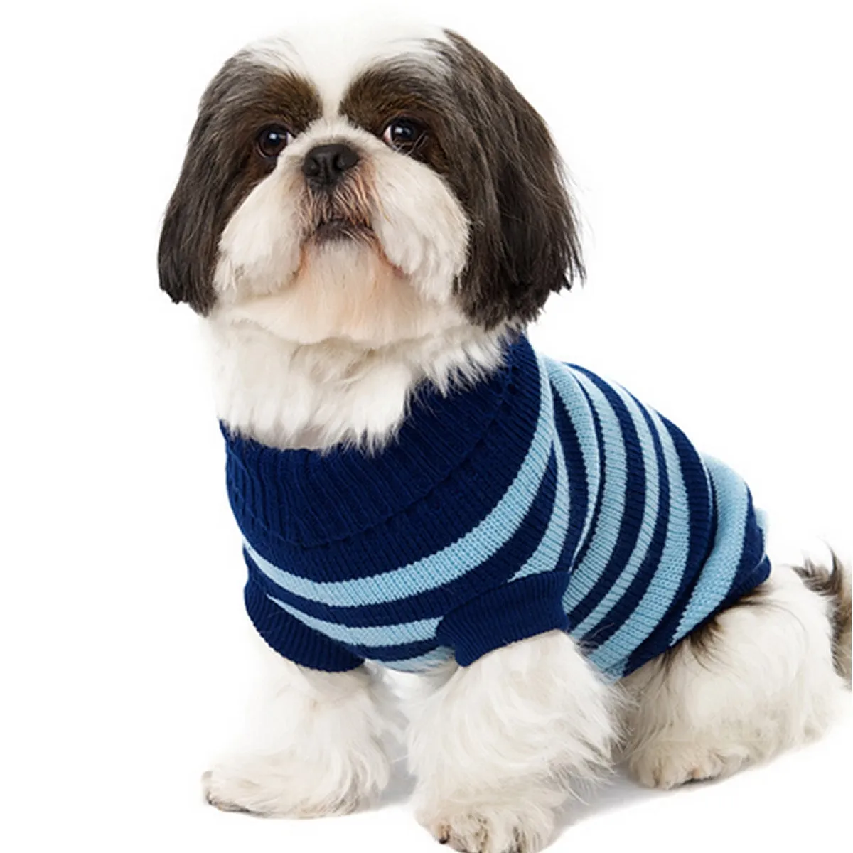 Striped Knitted Dog Jumper Blue