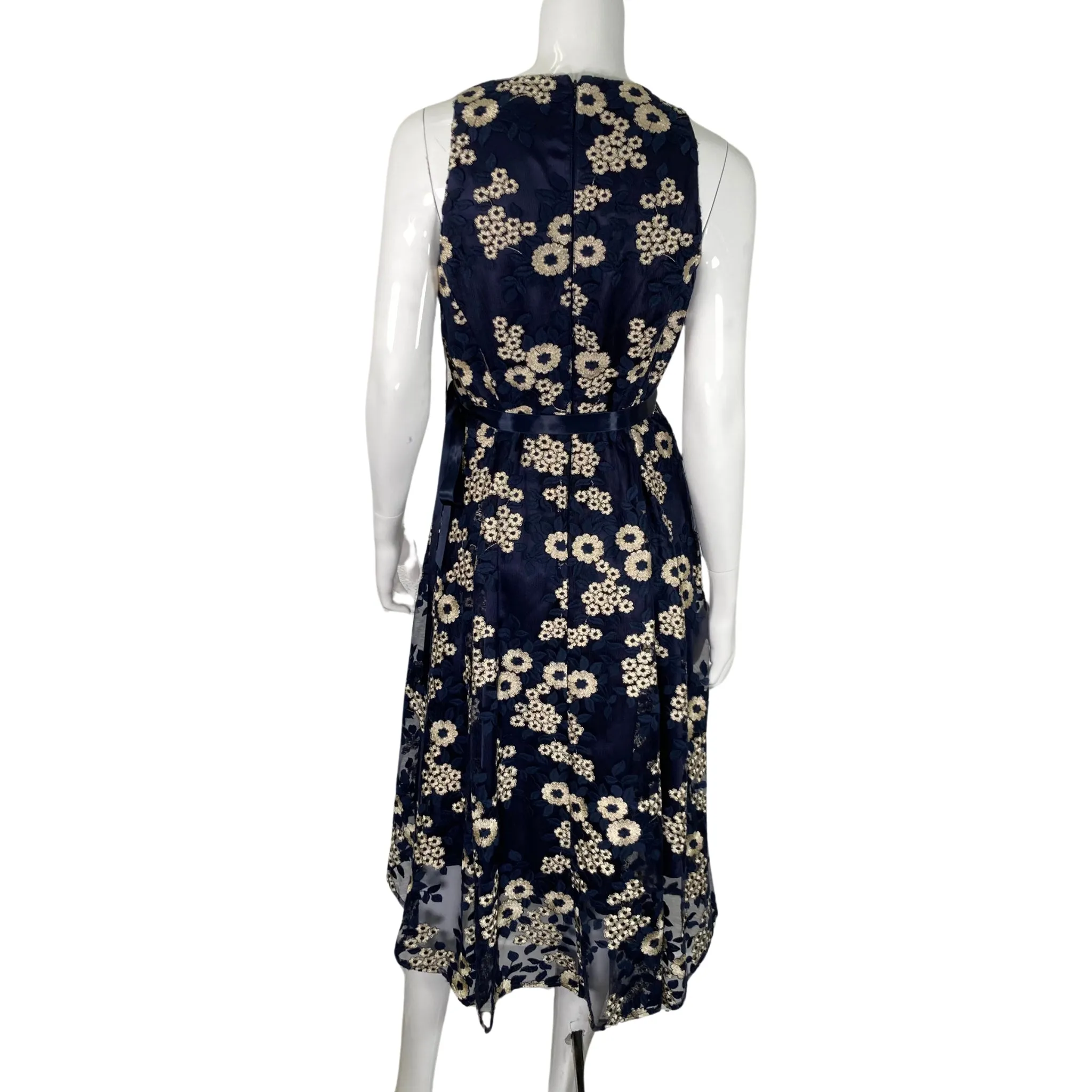 Tahari Elegant Navy-blue Floral Dress