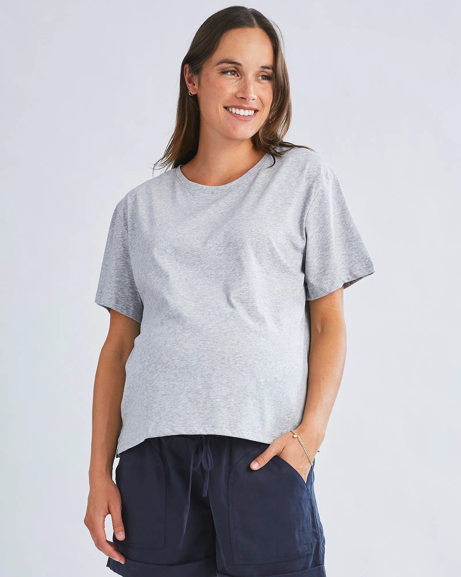 Versatile and Comfortable Maternity Cotton Tee in Grey