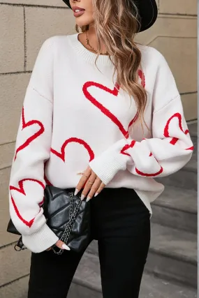 White Sweater with Red Hearts