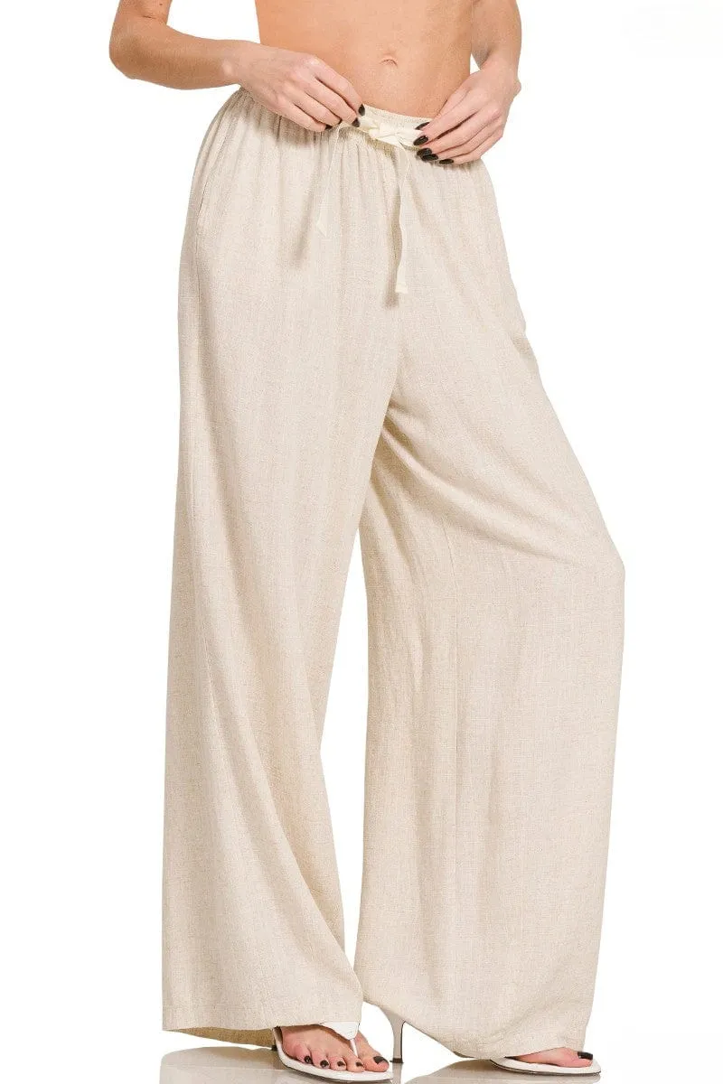 Zenana Comfortable Simple Linen Drawstring Pants