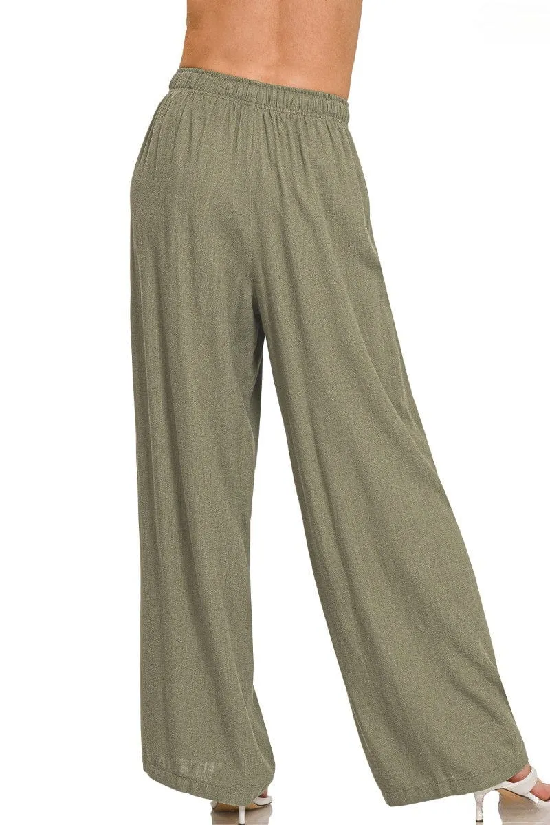 Zenana Comfortable Simple Linen Drawstring Pants