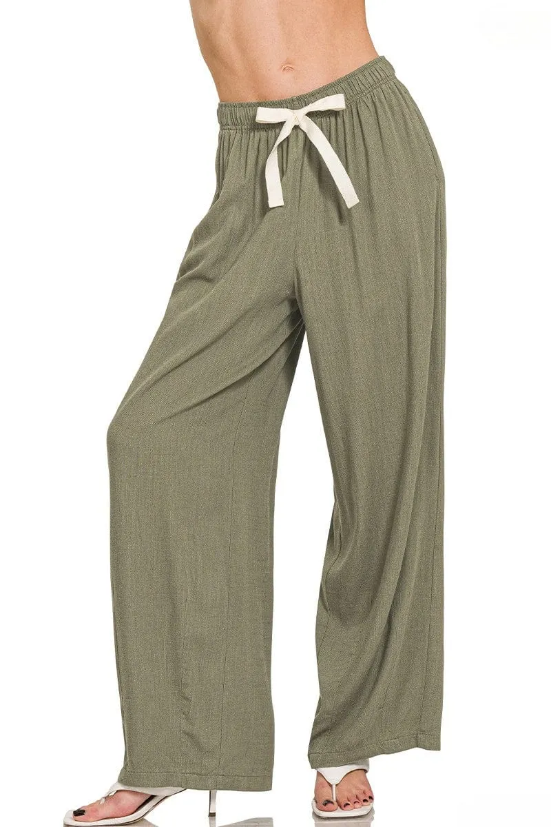 Zenana Comfortable Simple Linen Drawstring Pants